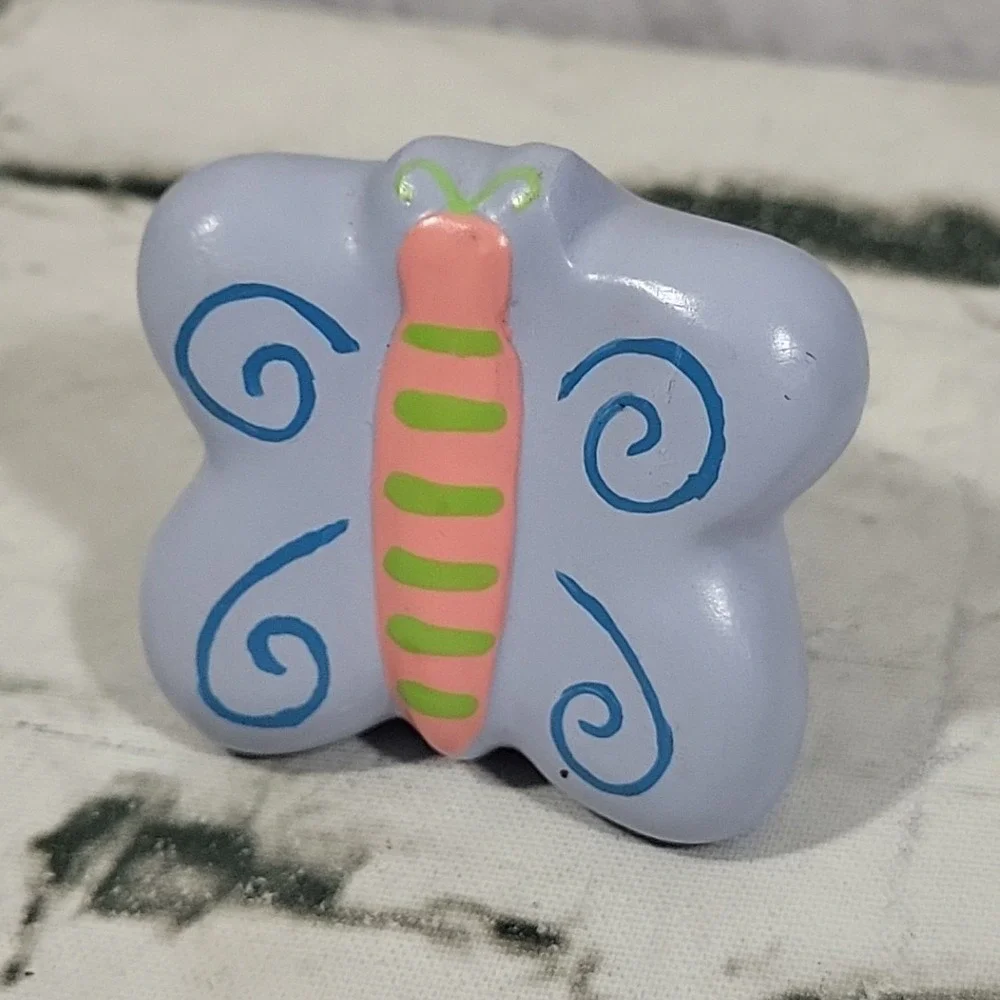 Handpainted Butterfly Drawer Pulls Knob Handles‎ Purple Resin Lot Of 3